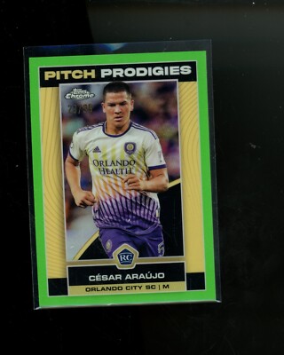 2023 Topps Chrome MLS Neon Green Refractor #79 Cesar Araujo #d 29/99 Rookie RC