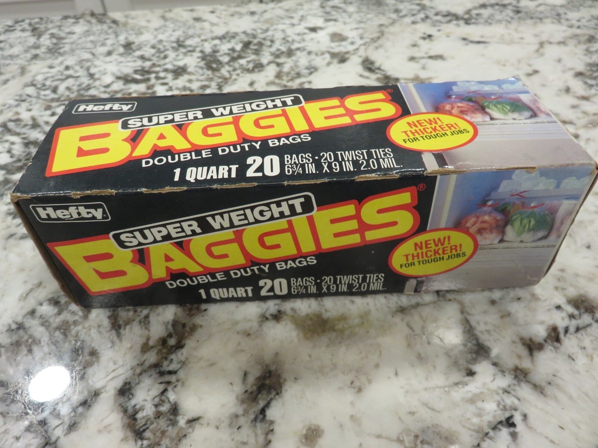 Vintage Hefty Super Weight Baggies Quart Storage Bags (20) NOS