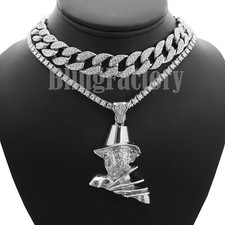 Hip Hop FREDDY KRUEGER pendant  Iced Cuban  1 Row Cubic Zirconia Chain Set