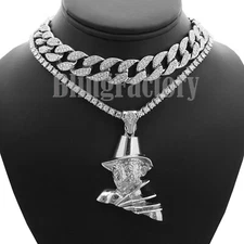 Hip Hop FREDDY KRUEGER pendant & Iced Cuban & 1 Row Cubic Zirconia Chain Set