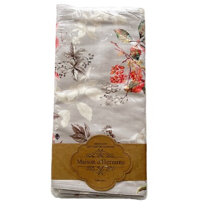 Maison d  Hermine  Equinoxe Grey Table Runner Floral Bird Autumn Forest 14.5x108