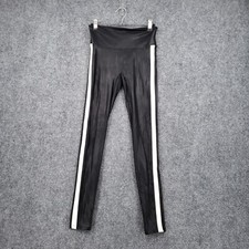 Spanx Leggings Womens S Small Black Faux Leather Side Striped Active Workout