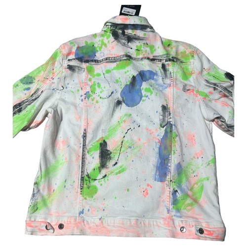 Embellish Kiki White Denim Distressed Paint Splatter Colorful Jacket Size 2XL - Picture 12 of 15