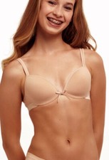 Boobs and Bloomers Teenage Bra UK 32AA Non Wired Cotton Light Pad J Hook Beige