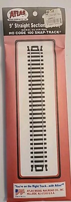 ATLAS 821 HO SCALE CODE 100 9'' STRAIGHT TRAIN TRACK (6) nickel silver ATL821 NEW