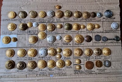 Vintage Original European Merchant Navy Shipping Lines 61 Buttons Annotated Set