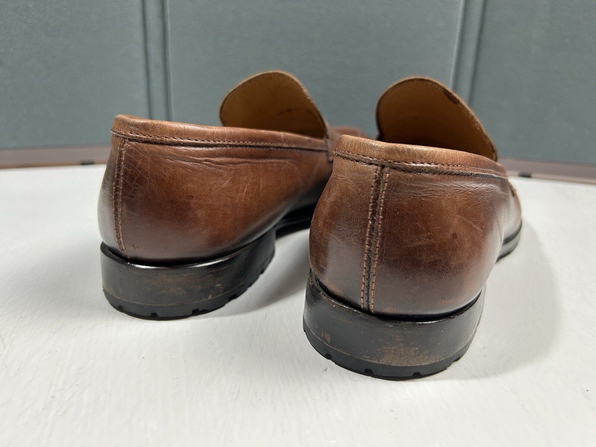 Barneys New York Brown Leather Penny Loafer Slip-Ons Shoes  display picture 1