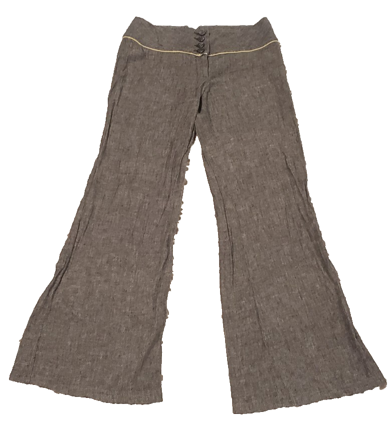 Candies Linen Blend Pants Tan Herringbone Pattern Flare