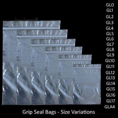Grip Lock Taschen selbstverschließbar wiederverschließbar Griff Poly Kunststoff durchsichtig Reißverschluss Dichtung [alle Größen]