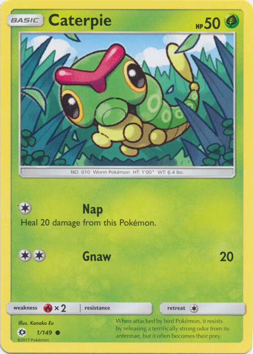 Pokemon Caterpie - 1/149 - Common NM-Mint Sun & Moon Base Set