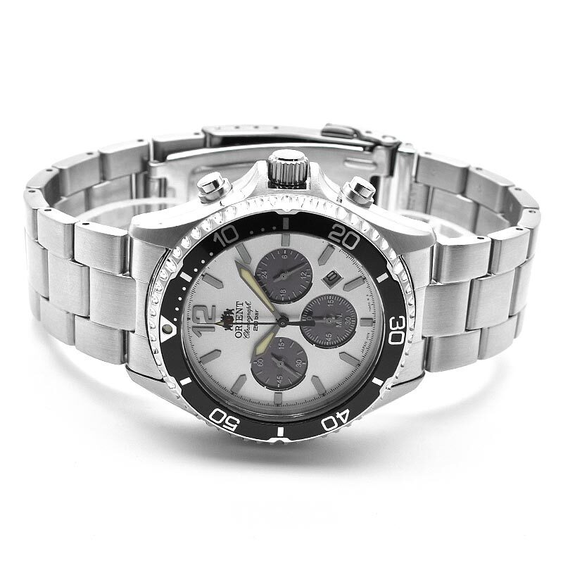 ORIENT Mako RN-TX0203S Chronograph Solar Watch Panda Dial White