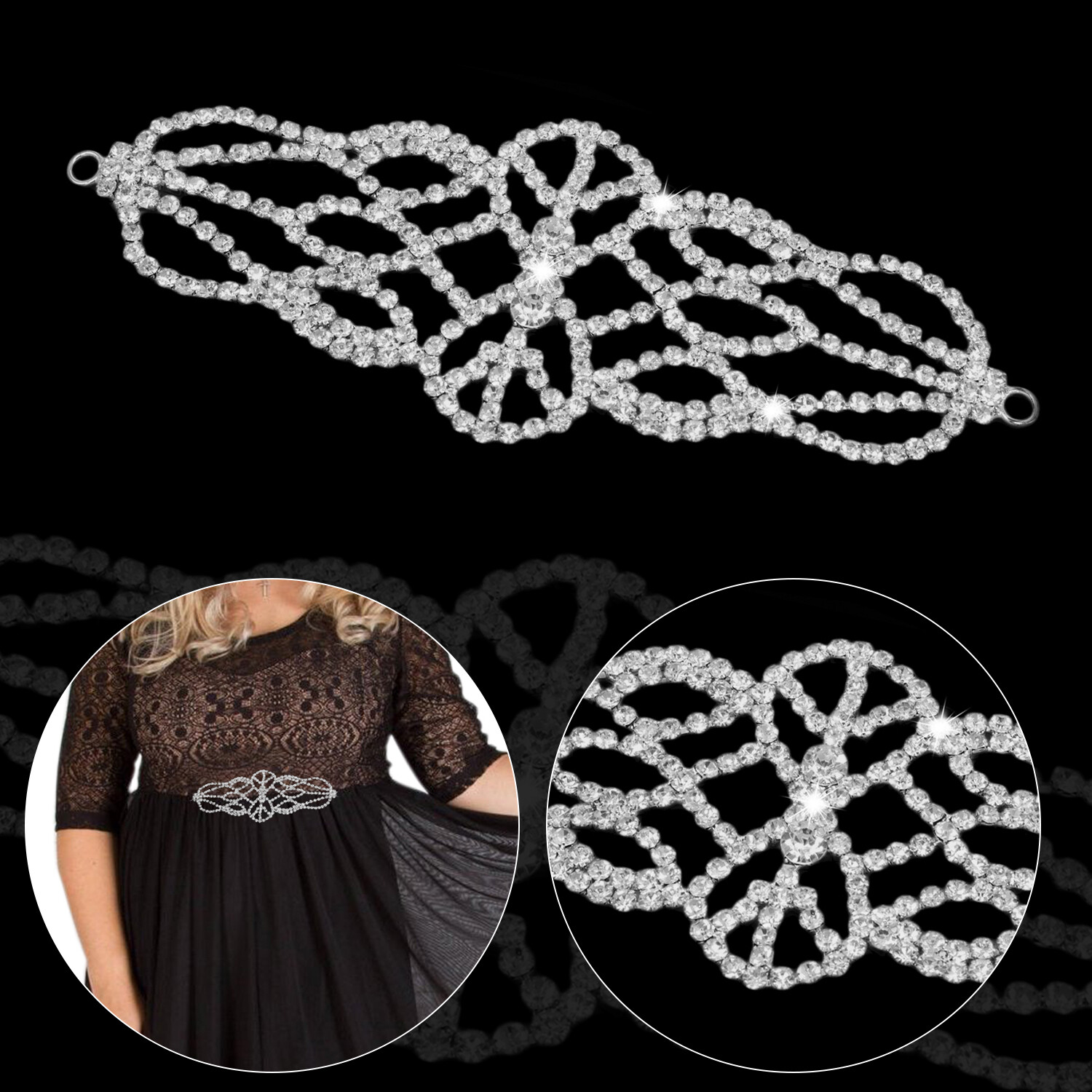 Cristal Plata Pedrería Motivo Costura Parche Aplique para Boda Vestido