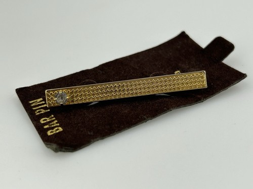 Vintage Gold Tone Bar Pin Clear Facted Rhinestone NEW old Stock - Picture 4 of 7