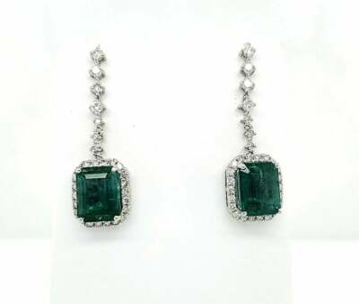 Featuring Prong Set Rectangular Step Cut 5.00CT Emerald & Shiny CZ Drop Earrings