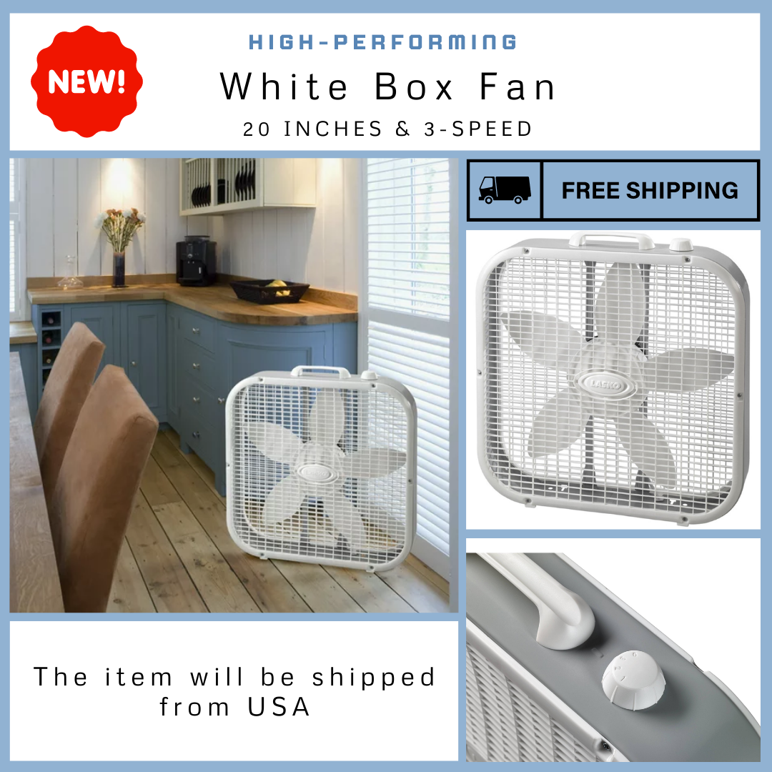 Lasko 20-Inch, 3-Speed Portable Box Fan - White (3733) for sale online |  eBay