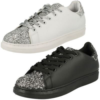 Damen Spot On Sneaker Pumps zum Schnüren mit Glitzer