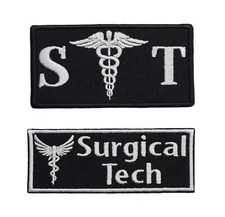 Surgical Tech Caduceus Embroidered Medical Name Tag Iron on Patch