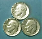 1952 PDS Roosevelt Silver 3 Dime Set 1952-P 1952-D 1952-S Fine F - Very Fine VF
