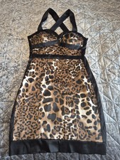 Jane Norman Y2K Leopard Print Body Con Bandage Dress Satin Size 10 Party Club