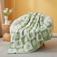 Snuggle Sac Checkered Blanket, Throw 50"x60" , Sage Green Flower