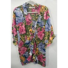 Vintage Victoria's Secret Womens O/S 100 Silk Gold Label Yellow Floral Robe