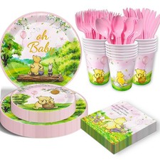 B4B3E 175Pcs Vintage Winnie Bear Baby Shower Pooh Decorations Pink Birthday