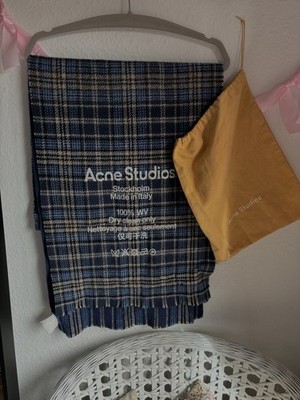 Acne Studios Dry Clean Schal Wolle Blau Kariert Karo