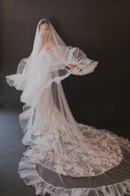 Untamed Petals Fiona Pearl Cathedral Veil White 2 Tiered  display picture 1
