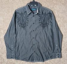 Roar Signature Men's Embroidered Button Up Shirt Long Sleeve Black Size Large