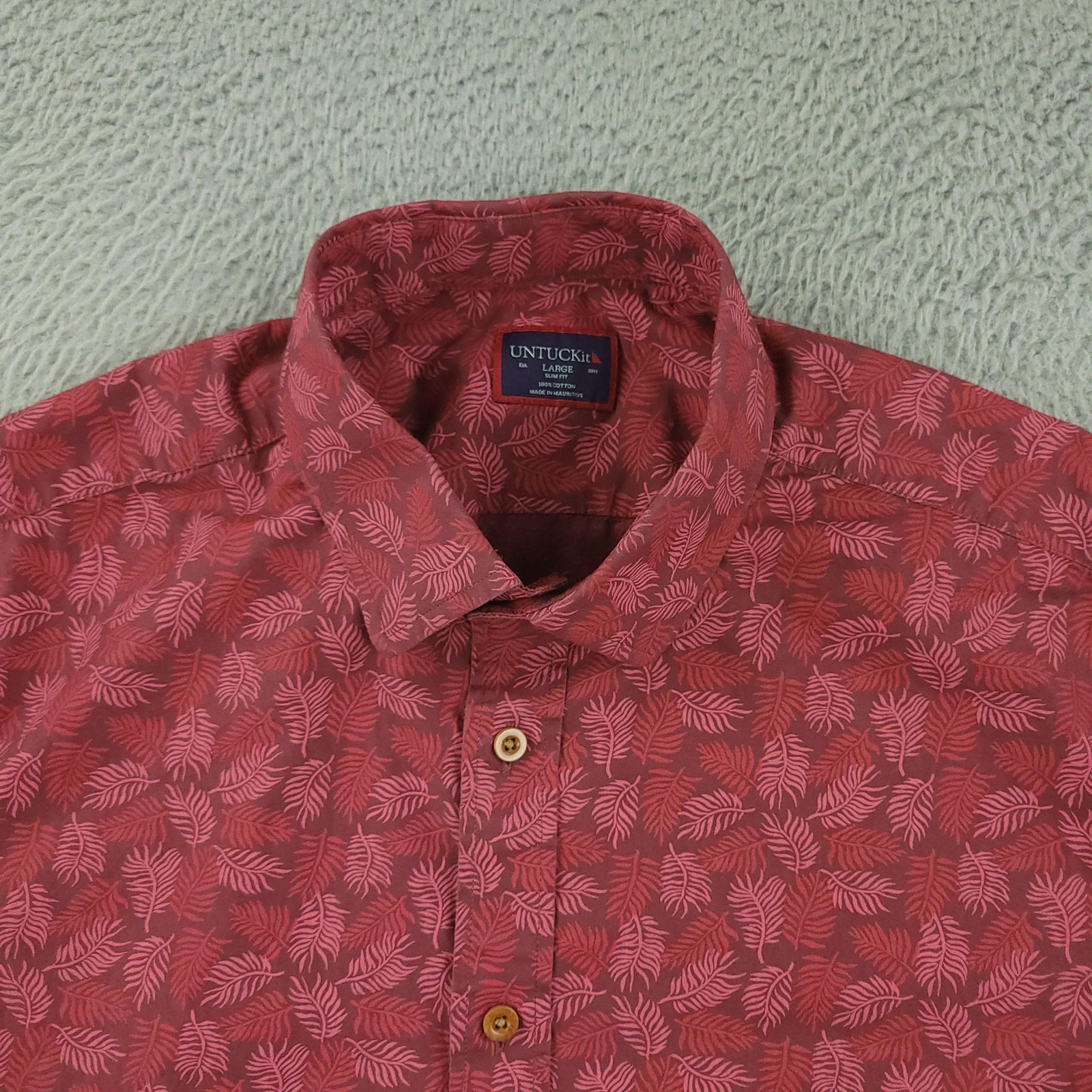 UNTUCKit Shirt Mens Large Red Floral Short Sleeve Slim Fit Cotton Casual