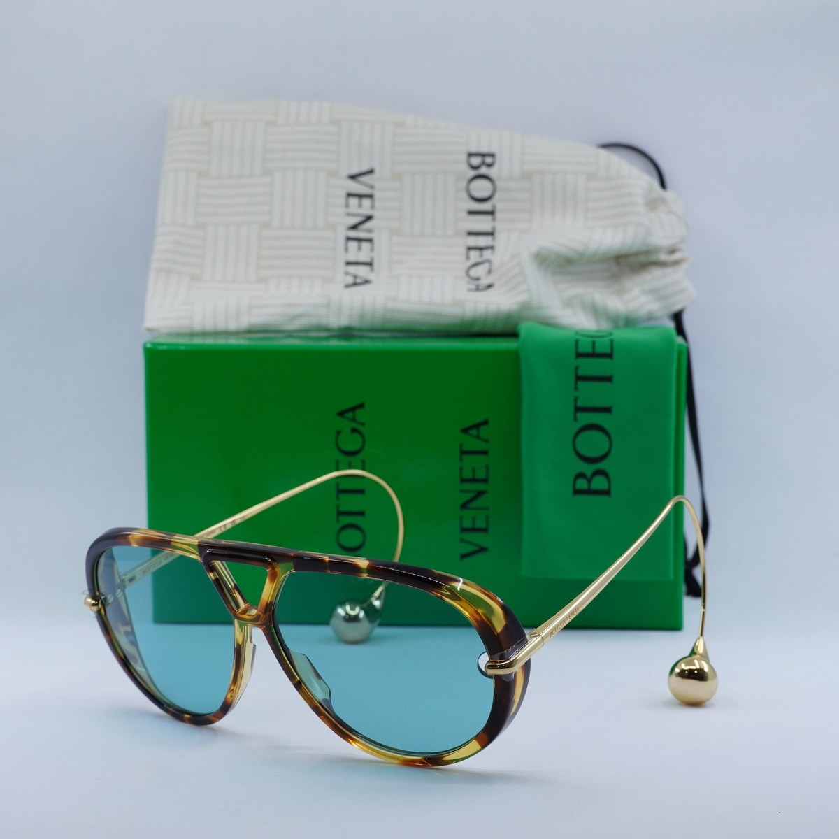 New BOTTEGA VENETA BV1273S 007 Havana/Gold/Light Green 63-12-180