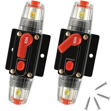 60 Amp Manual Reset Circuit Breaker DC 12-48V Waterproof Inline Fuse Holder, 3-1