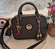 MetroCity Black Leather Crossbody Bag w/Tassle + Bag Charms Designer Luxury