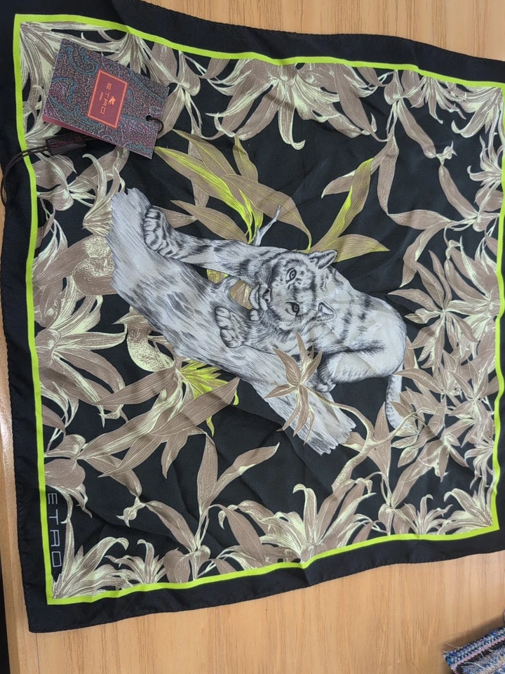 Etro Snow Leopard Silk Pocket Square - Image 2 of 3