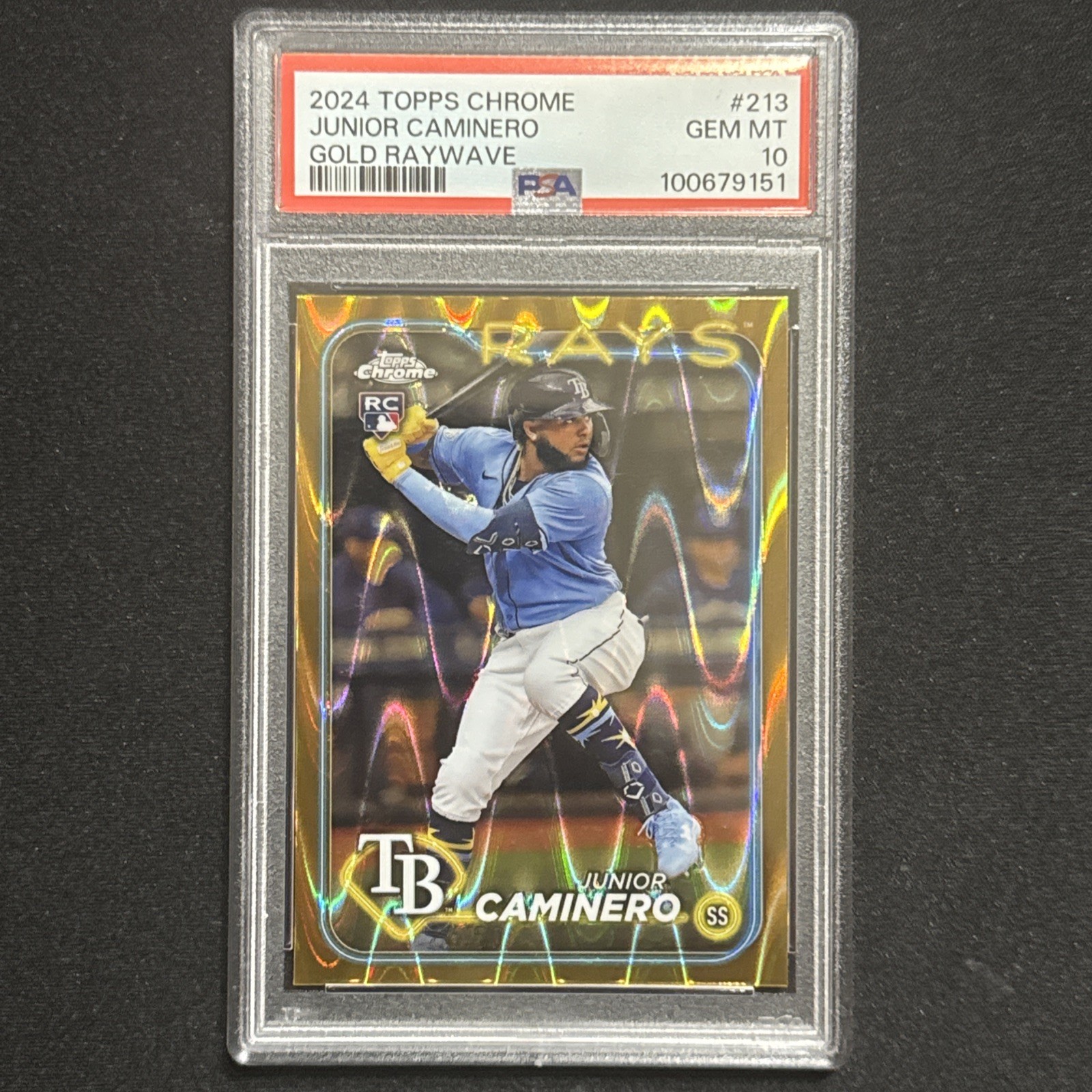 2024 Topps Chrome - Junior Caminero #213 Gold RayWave Refractor /50 (RC) PSA 10