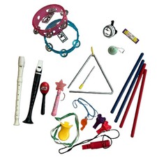 Kids Musical Instrument Discovery Lot - Flutophone, Recorder, Tambourines LOT