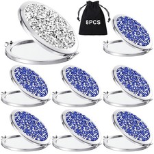 8 Pcs Small Compact Mirror Folding Pocket Makeup Round Hand Held Cosmetic Mag...