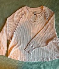 American Eagle Seriously Lived-In Women s S Cream Waffle Knit Lace Pullover Top