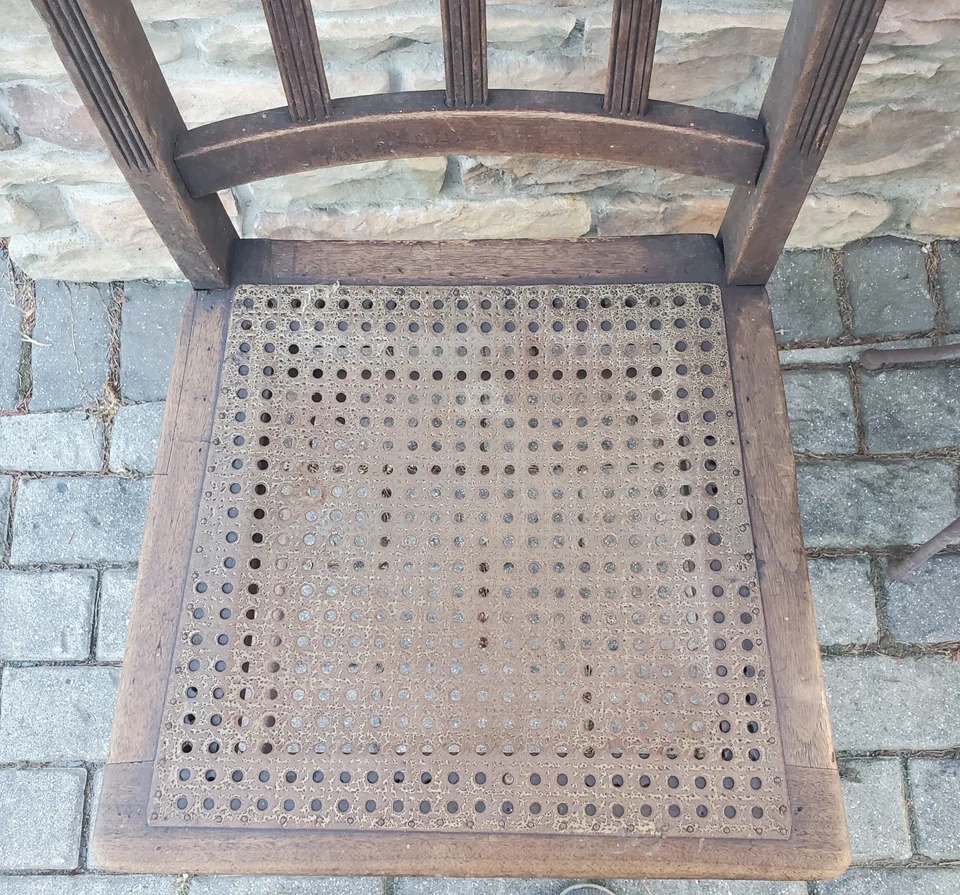 Antigua silla de roble Arts & Crafts Mission con asiento tejido de metal difícil de encontrar Foto 4 de 4