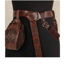 Womens Viking Celtic Knot Leather Belt Pouch Holster Renaissance Fair Costume