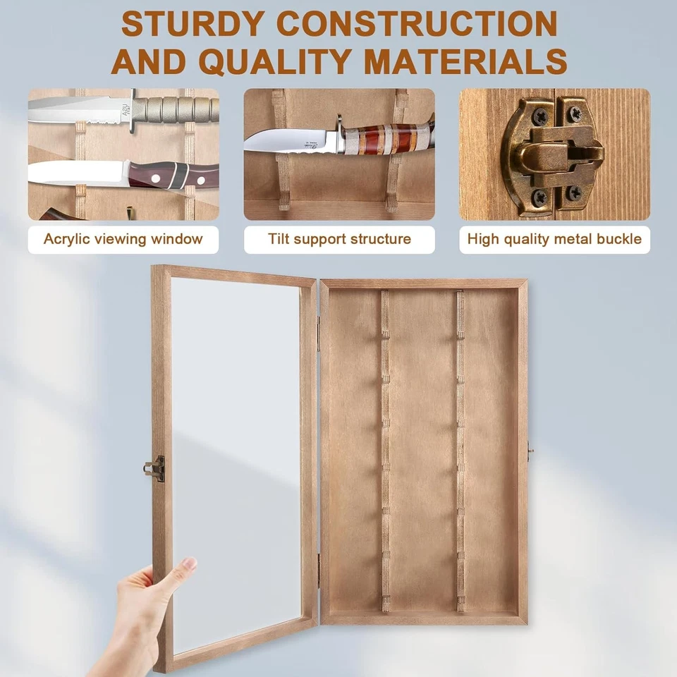 Vitrina de cuchillos gabinete 7 piezas madera marrón cuchillos de bolsillo soporte pared caja de sombra Foto 4 de 4