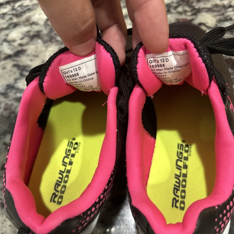Botines de fútbol Rawlings niñas negros y rosas talla 13 D nuevos sin caja Goolflo Foto 3 de 4