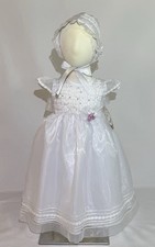 Baby Girl Baptism Dress White Christening Gown Size 1 w/ Bonnet