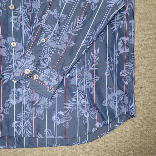 Tommy Bahama Shirt Mens XL Blue Floral Stripe Long Sleeve Button Up Silk Cotton - Picture 2 of 7