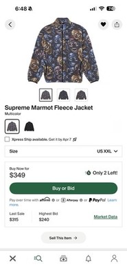 Supreme Marmot Fleece Jacket Multicolor Skulls XXLARGE (FW25) RARE