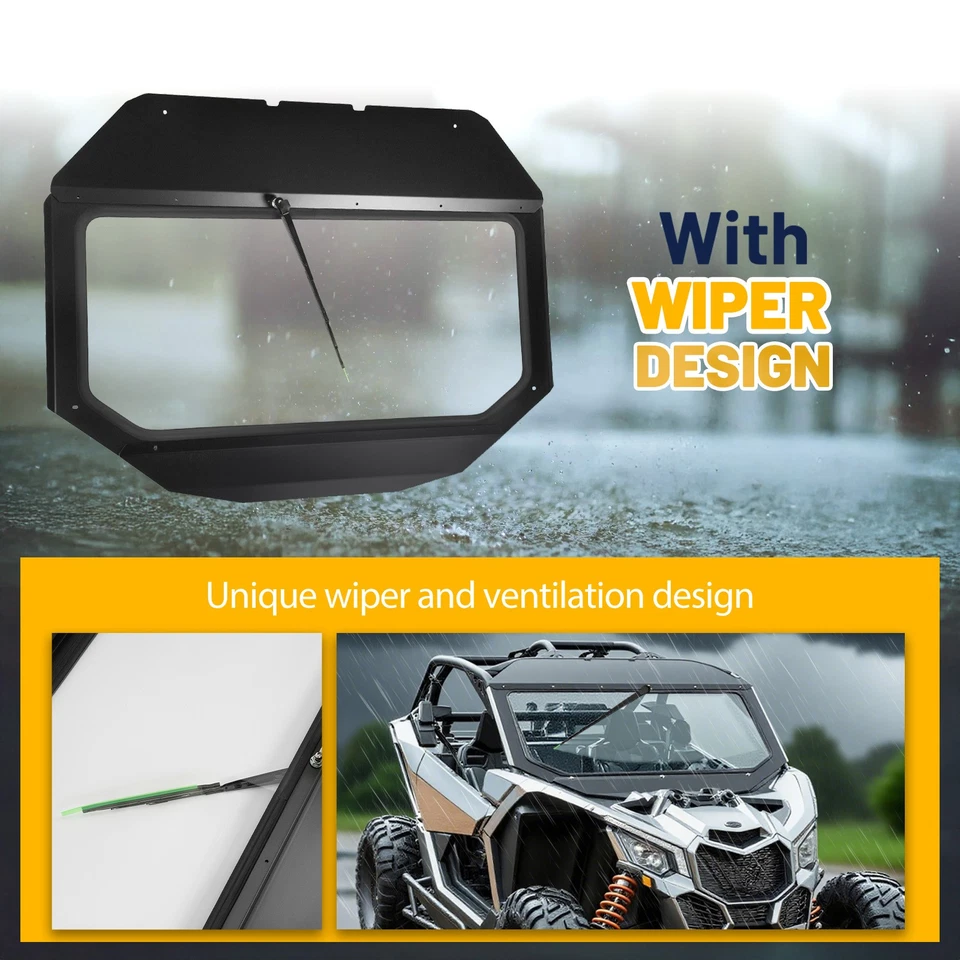 Parabrisas delantero de vidrio con limpiaparabrisas para Can-Am Maverick X3 DS Turbo 2017-25 ATV/UTV Foto 4 de 4