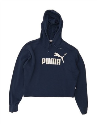 Puma Damen Oversized Crop Graphic Hoodie Pullover UK 2 2XS Navy Blau Baumwolle DI28