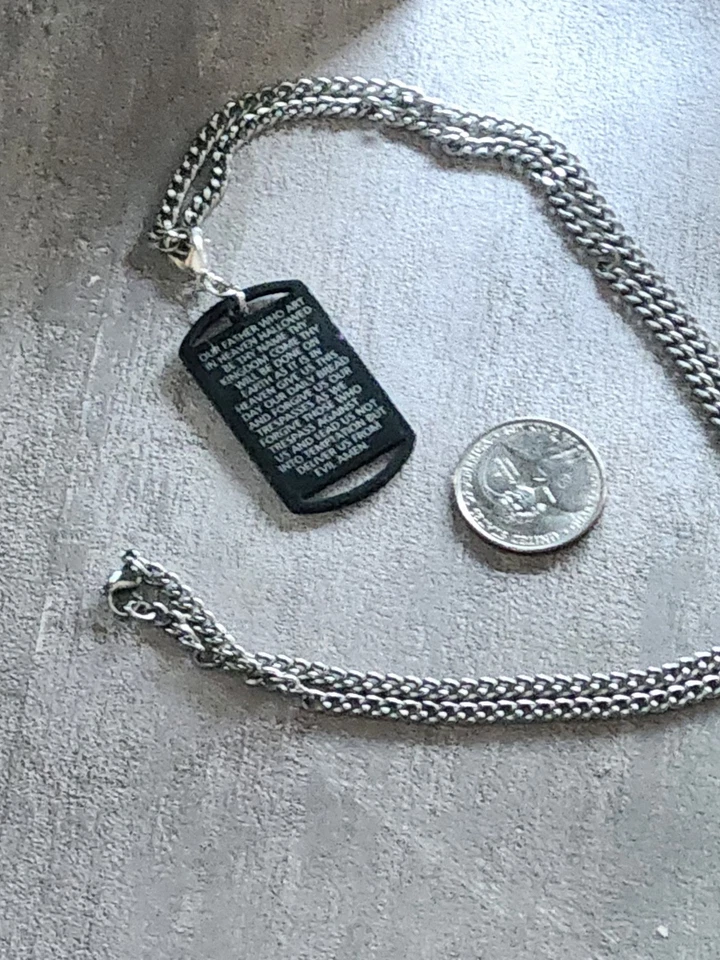 Collar de acero inoxidable con colgante de etiqueta de perro de oración de señores para hombres y mujeres 22" Foto 3 de 4