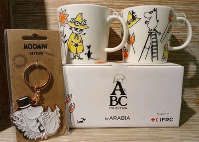 PAAR Arabia Finland Suomi Mumin ABC Tassen Snufkin & Schlüsselanhänger Brandneu 8 cm H B12