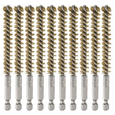 10Pcs Brass Bore Brush 10mm Dia 4.5'' Cleaning Twisted Wire Brush